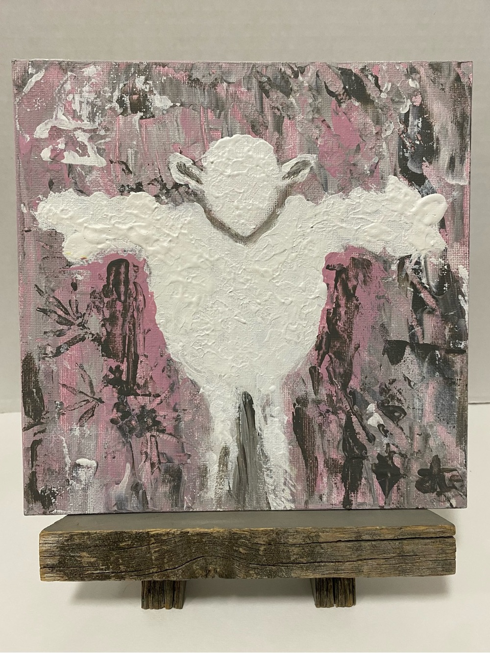 Abstract Angel Sheep painting on canvas board using acrylic texture paint 8“X 8”